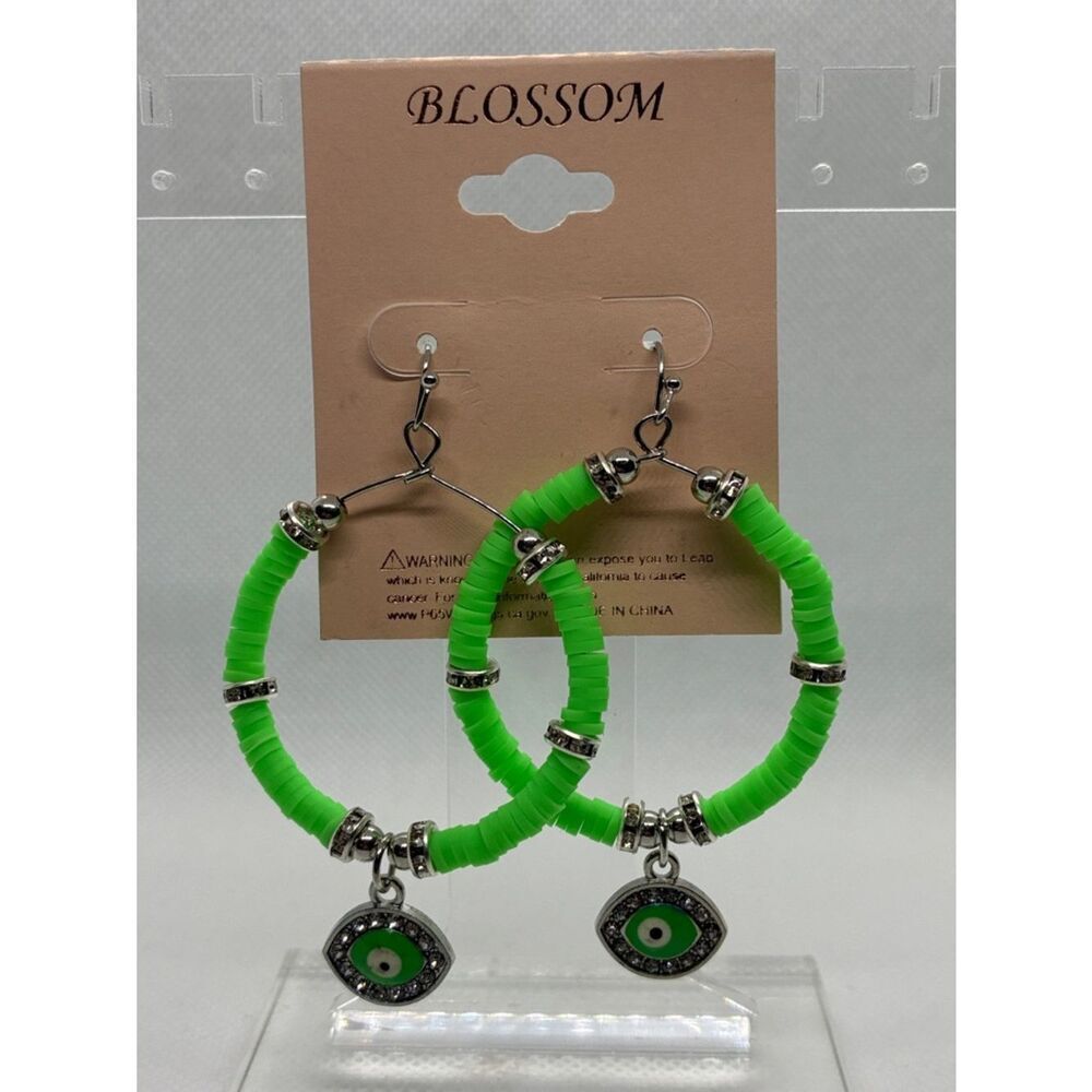 3For$20 Blossom Neon Green Evil Eye Hoop Earrings